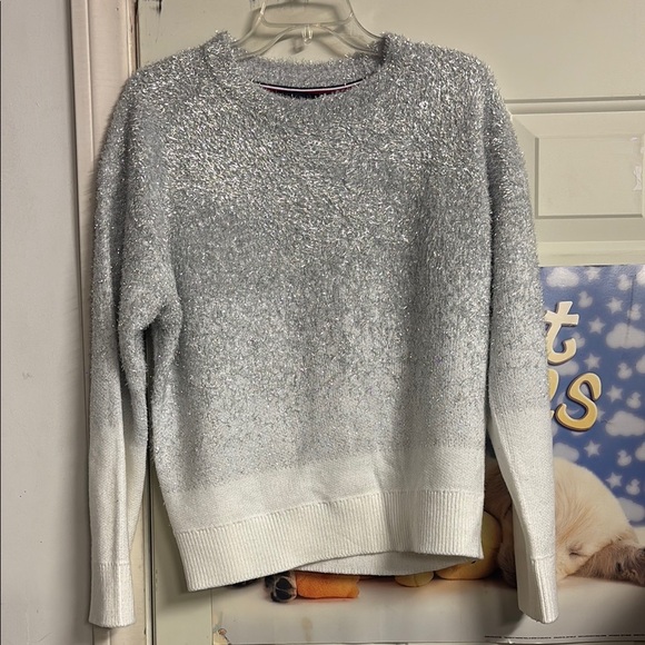 Tommy Hilfiger Gray and White Tinsel Crew Neck Sweater with Gradient Effect - Picture 1 of 6